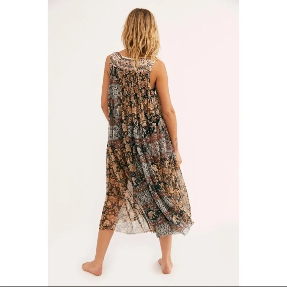 Free People The Wanderers Embroidered and Sheer Elephant Top Dress Size XS